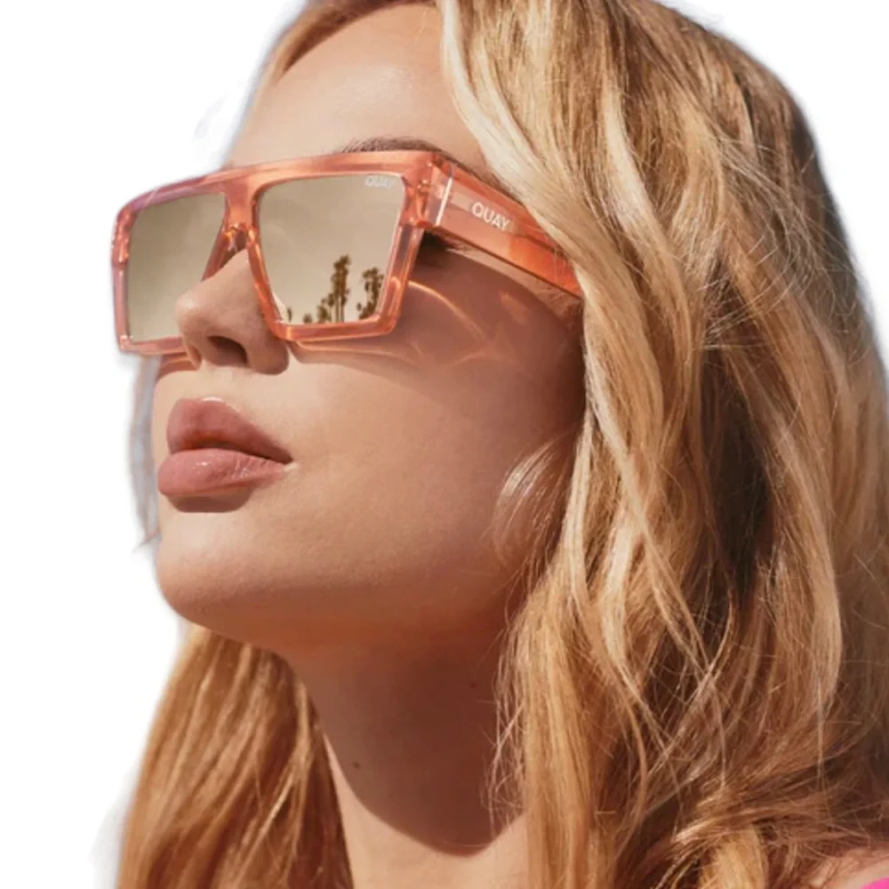 QUAY Base Line Sunglasses Blush Flat Brow Frame Champagne Mirror Lens NWT